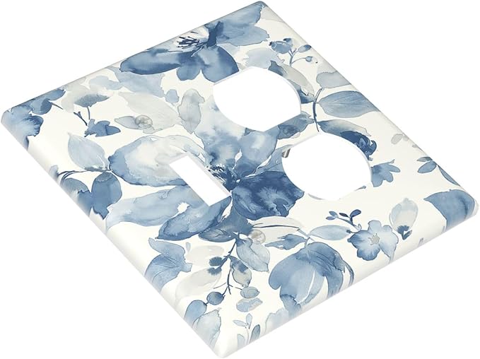 Wallplates Blue Watercolor Floral 1 Toggle 1 Duplex Switch Plate Electrical GFCI Faceplate Decorative Light Switch Covers for Bedroom Bathroom Decor