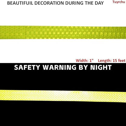 Fluorescent Yellow Reflective Tape Outdoor Waterproof 1 inch, High Visibility Warning Safety Industrial Marking Tape (15 feet)
