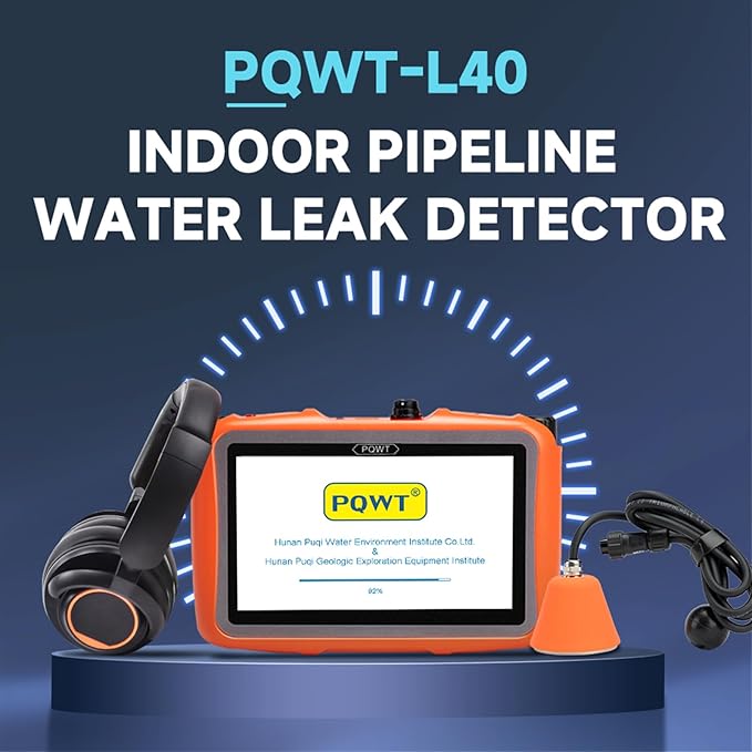 PQWT L40 Underground Water Leak Detectors for Home Wall Water Pipe Detector Machine Vertical Sensor Acoustic Pipeline Leakage Detection Kit Noise Reduction Headphone Smart Touchscreen Carry Case