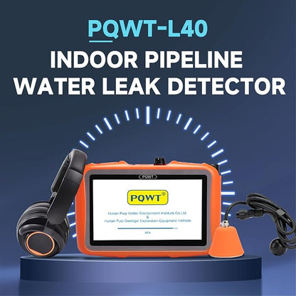 PQWT L40 Underground Water Leak Detectors for Home Wall Water Pipe Detector Machine Vertical Sensor Acoustic Pipeline Leakage Detection Kit Noise Reduction Headphone Smart Touchscreen Carry Case