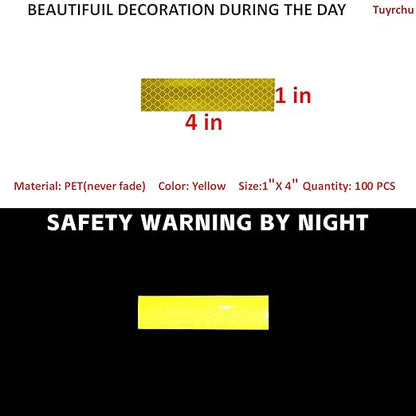Non Fading Yellow Reflective Stickers 1 inch X 4 inch, Outdoor Waterproof High Visibility Warning Safety Adhesive Reflector Tape (100 Pcs)