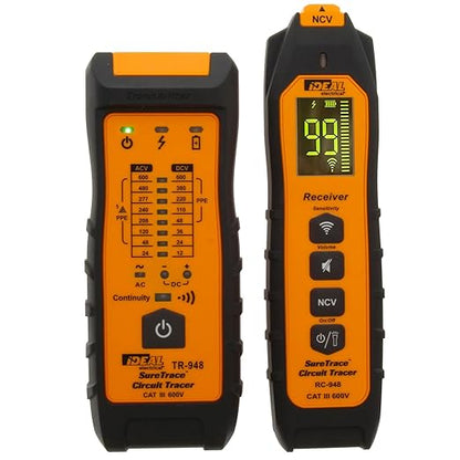 Ideal Electrical SureTrace Plus Circuit Tracer (61-948) 0-600 Volts AC/DC with Built-in Continuity Test and High-Visibility Displays — Find Breakers, Fuses, Wires, Dead Shorts, and Splice Errors