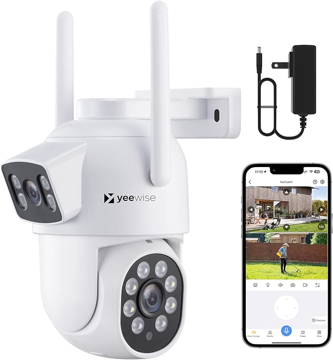 Yeewise Dual Lens WiFi Security Camera with AI Tracking, WiFi 6 Outdoor PTZ Camera, 360° View Home Security, 5/2.4Ghz Dual Band, Easy Bluetooth Setup, Plug-in Power
