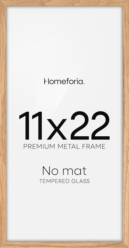 Homeforia 11x22 Newspaper Frame Wooden, High End Natural Oak 11 x 22 Picture Frame Light Wood without Mat, 22x11 Poster Frames for Wall, 11by22 Display Photo Frames, Tempered Glass, Wall Kit, Set of 1