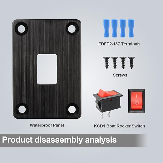 1Pcs Red KCD1 Boat Rocker Switch 2-Position 2-Pin SPST Panel Switch 6A 250VAC 10A 125VAC, with 4pcs FDFD2-187 Blue Terminals, CE