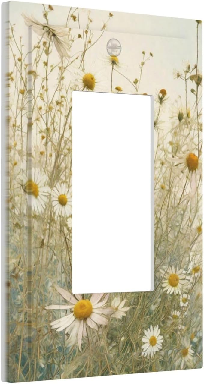 White Wildflowers Daisy Vintage Floral Decorative Outlet Covers 1 Gang Single Rocker Light Switch Cover Plate Wall Plates GFCI Faceplate for Bed Room Living Room Decor