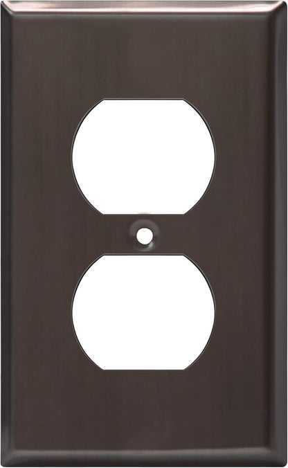 ENERLITES Duplex Receptacle Metal Wall Plate, Stainless Steel Outlet Cover, Corrosion Resistant, Standard Size 1-Gang 4.50" x 2.76", Stainless Steel 201, 7721-BBK, Brushed Black