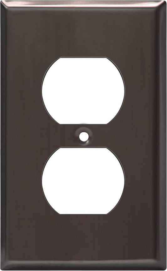 ENERLITES Duplex Receptacle Metal Wall Plate, Stainless Steel Outlet Cover, Corrosion Resistant, Standard Size 1-Gang 4.50" x 2.76", Stainless Steel 201, 7721-BBK, Brushed Black