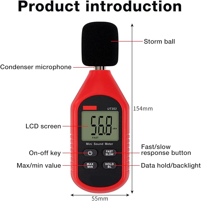 Handheld Decibel Meter Sound Levels Device for Home Applications to Measure and Control Environmental Noise Digital Sound Meter