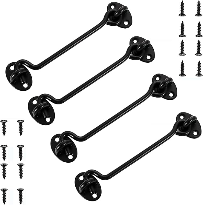 4 Pack Barn Door Latch Door Lock Hardware, Sliding Door Lock Eye Hook Latch with Screws, Rust-Resistant Metal Gate Latch, Privacy Hooks Latch for Inside Door