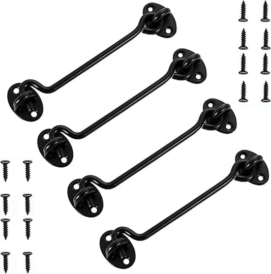 4 Pack Barn Door Latch Door Lock Hardware, Sliding Door Lock Eye Hook Latch with Screws, Rust-Resistant Metal Gate Latch, Privacy Hooks Latch for Inside Door