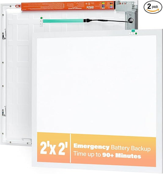 2 Pack 2x2 LED Flat Panel Light with Emergency Battery Backup, Up to 1.5H of Power Support at 8W Output, 0-10V Dimmable, 3000/4000/5000K and 20/30/40W Selectable, UL & ETL