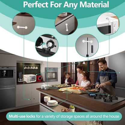 Press Gas Stove Knob Locks,6 Pack Stove Knob Safety Covers and 2 Pack Cabinet Door Child Lock with Strong Double-Sided Tape,Heat-Resistant Gas Stove Knob Protectors for Child Safety/Pet Safety