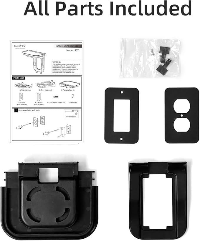 suptek Large Wall Outlet Shelf,Home Wall Shelf Organizer for Outlets,Perfect for Bathroom Kitchen,Bedrooms,Ideal for Cell Phone Speaker up to 20lbs,with Cable Management and Detachable Hooks (S3XLB)