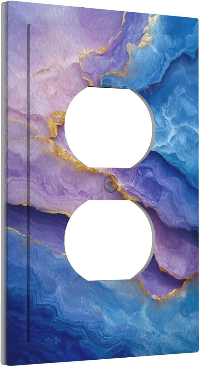 Decorative Outlet Covers Abstract Blue Purple Gold Marble Texture 1 Gang Duplex Light Switch Cover Plate Unique Wall Plate Electrical Switch Plate Covers for Bathroon Kitchen Home Decor
