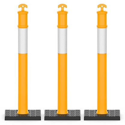 RoadHero 45 Inch Delineator Post with Rubber Base, Heavy Duty Yellow Traffic Delineator Posts Cones with Reflective Collars for Parking Lots, Road Safety, Construction Events 3 Pack