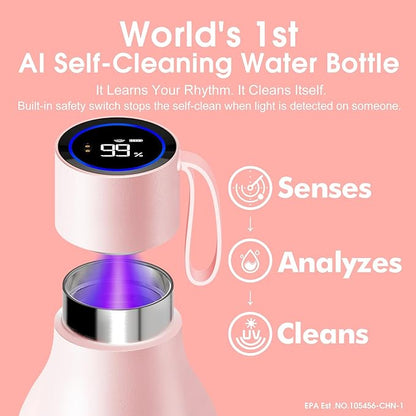 VSITOO 33oz Smart Self Cleaning Water Bottle，Insulated Water Bottle with Stainless Steel, BPA-Free, AI Self-Clean, 30-Day Battery, Magnetic Charging for Travel, Gym or Office, Pink
