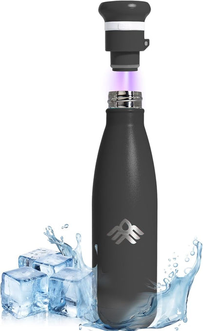 27 oz Smart Self Cleaning Water Large Bottle Slate 304 Stainless Steel Insulated Light Purifying Bottle LED + Activated-Carbon Filter USB-C Rechargeable BPA-Free for Outdoor & Sports