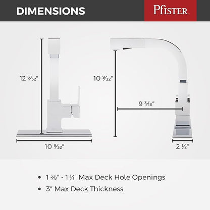 Pfister Arkitek Kitchen Faucet with Pull Out Sprayer, Single Handle, High Arc, Polished Chrome Finish, LG534LPMC