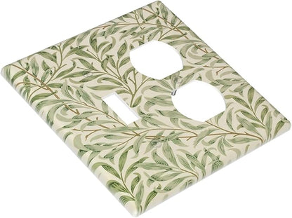 Decorative Outlet Covers Morris Green Willow Leaf Olive Leaves 2 Gang Wall Plate Cover Single Toggle Duplex Combo Two Switch Light Switch Cover Plate Jumbo Dual GFCI Faceplate