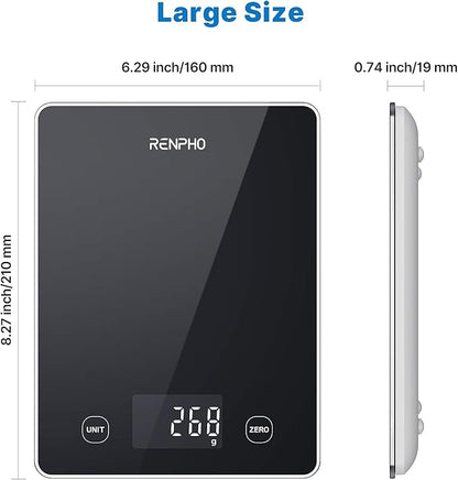 RENPHO Digital Kitchen Scale, Smart Food Weight Scale with Nutritional Calculator, Gram Scale for Weight Loss Cooking Baking Keto Macro Diet, Black Glass, 22lb/10kg