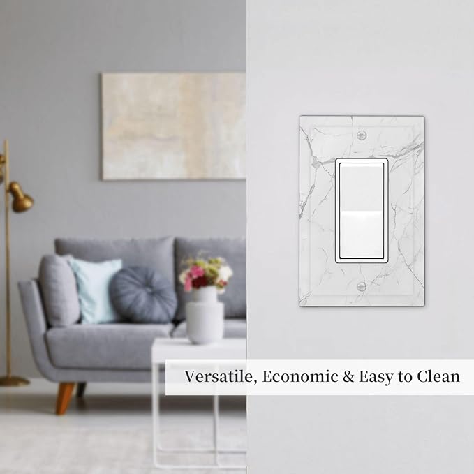 Decorative Outlet Covers White Grey Abstract Modern Marble 1 Gang Single Rocker Light Switch Cover Plate Wall Plates GFCI Faceplate for Bathroom Kitchen Decor