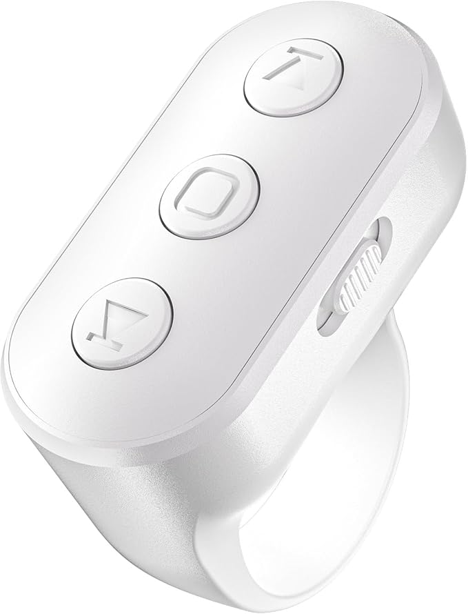 Scrolling Ring Remote for TikTok YouTube IG Shorts Video Landscape Portrait, Fingertip Wireless Scroller Page Turner Clicker for Kindle APP Compatible with iPhone iPad Android Phone Tablet (White)