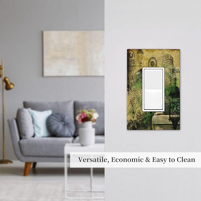 Decorative Outlet Covers Vintage Style Cat City Stamp 1 Gang Single Rocker Light Switch Cover Plate GFCI Wall Plates Electrical Switch Plate Cover for Bedroom Home Decor