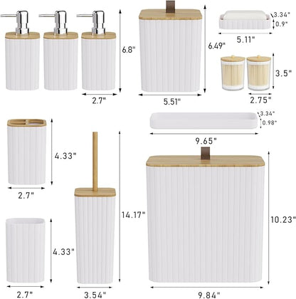 Bathroom Accessory Set - White Bathroom Set, 12PC Bathroom Accessories Set, White Bathroom Accessories Set, Mini Trash Can, Toilet Brush, Trash Can & Soap Dispenser