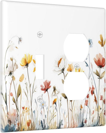 Watercolor Wildflower Colorful Floral Plant Wallplates 1 Toggle 1 Duplex Switch Plate Electrical GFCI Faceplate Decorative Light Switch Covers for Bed Room Living Room Decor