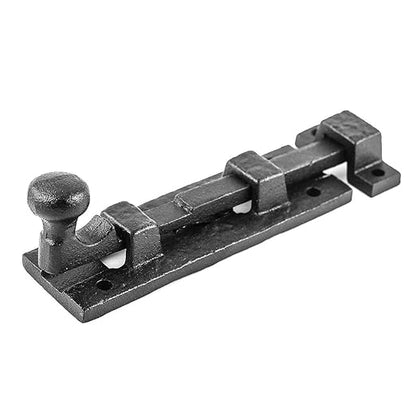 Renovators Supply Manufacturing Slide Bolt Latch 4 in. Black Wrought Iron Slide Bolt with Catch and Mounting Hardware Pack of 4