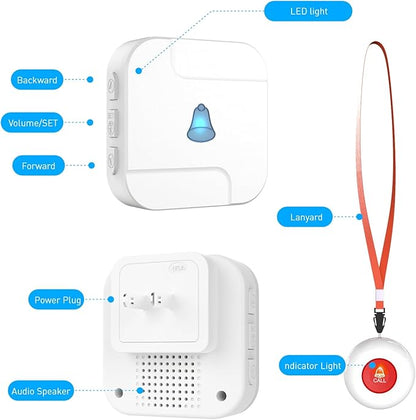 Wireless Caregiver Pager System with Call Button for Elderly at Home - Emergency Alert Button That Calls Cell Phone, 2 SOS Buttons + 1 Receiver for Seniors/Disabled (2.4GHz WiFi, No Monthly Fee)