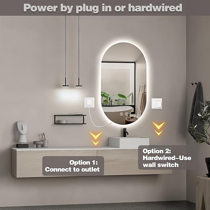 32" x 20" Oval LED Mirror for Bathroom, Backlit Vanity Mirror with Lights, Frameless Smart Wall Mirror, 3 Colors Stepless Dimmable, Anti-Fog, Shatterproof, Memory, CRI95+(Horizontal/Vertical)
