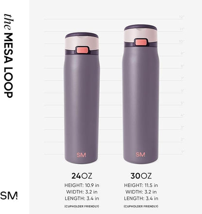 Simple Modern Mesa Loop Water Bottle with Covered Straw and Handle | 30oz Cup Holder Friendly Insulated Stainless Steel Bottles for Travel, Sports and School | Iris Sage