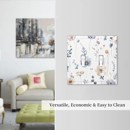 Wildflowers Plant Leaves Floral Berry Decorative Switch Plates 2 Gang Double Toggle Outlet Light Switch Cover Wall Plate Electrical Faceplate for Bed Room Living Room Decor