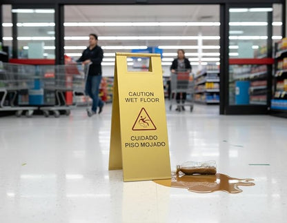 2 Pcs Wet Floor Sign, 24 Inch Gold Stainless Steel Caution Wet Floor Sign Double Sided Foldable Bilingual Commercial Safety Warning for Hotel Market Restroom Restaurant Office