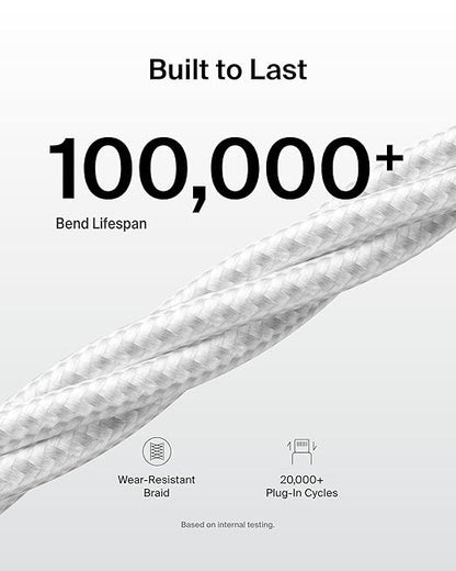 Belkin USB A to USB C Cable 2-Pack, 6.6ft, 15W - Type C Charger, iPhone Charger Cord, Soft, Braided, Flexible for iPhone 17 & 16, Galaxy S25, Pixel 10, iPad Pro, Airpods Pro, Switch & More - White