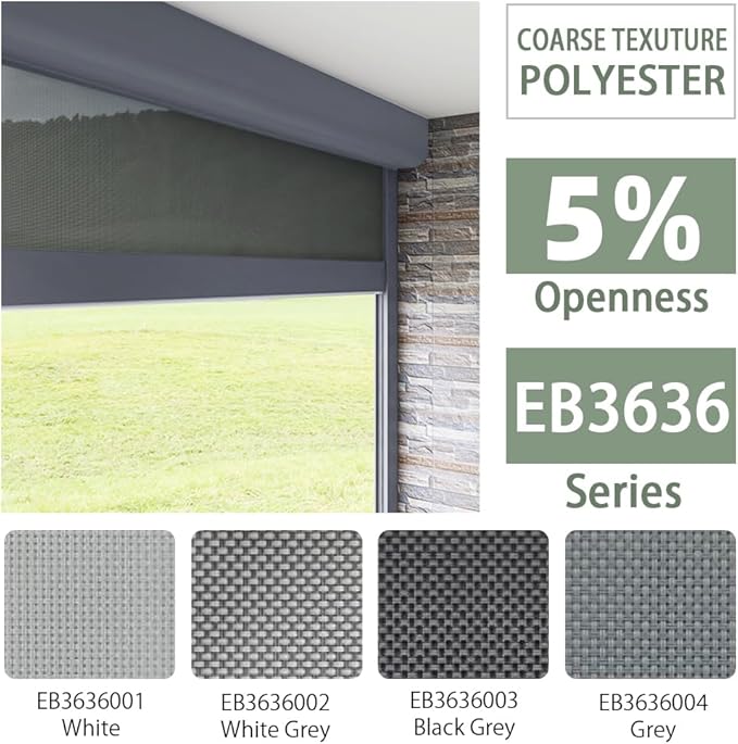 ZSHINE Hard-Wired Outdoor Weatherproof Motorized Patio Roller Shades Remote Control for Porch Balcony Customized Size (Grey 5% Openness)