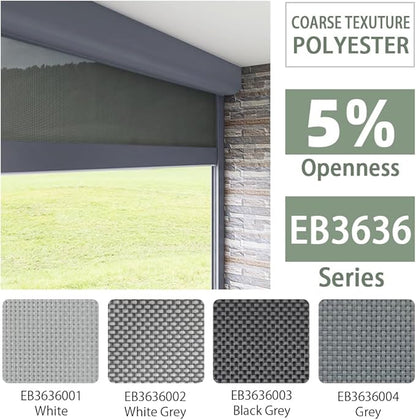 ZSHINE Hard-Wired Outdoor Weatherproof Motorized Patio Roller Shades Remote Control for Porch Balcony Customized Size (Grey 5% Openness)