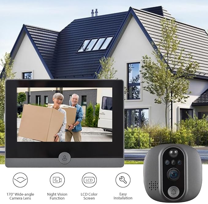 WiFi 1080P Video Doorbell Camera, 2.4GHz Peephole Camera Door Viewer with 4.3inch LCD Display, 120 Degree View Angle, Night Vision, Motion Detection, 2-Way Audio, Rechargeable Battery