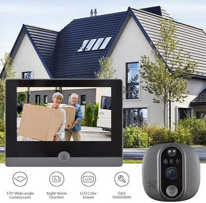 WiFi 1080P Video Doorbell Camera, 2.4GHz Peephole Camera Door Viewer with 4.3inch LCD Display, 120 Degree View Angle, Night Vision, Motion Detection, 2-Way Audio, Rechargeable Battery
