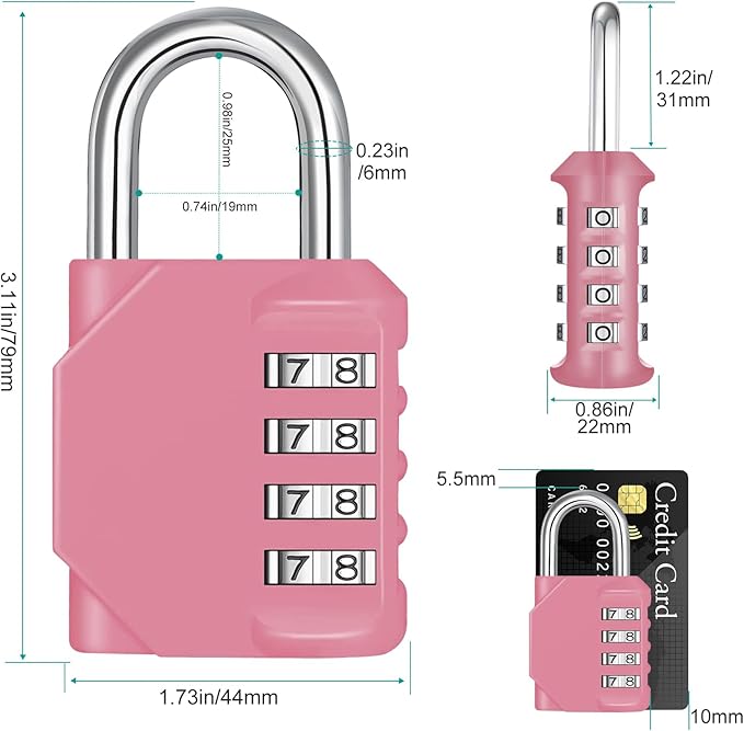 ZHEGE Combination Lock Outdoor 2 Pack, 4 Digit Resettable Weatherproof Combination Padlock for Gym, School, Gates, Doors, Hasps Storage (Pink, 2 Pack)