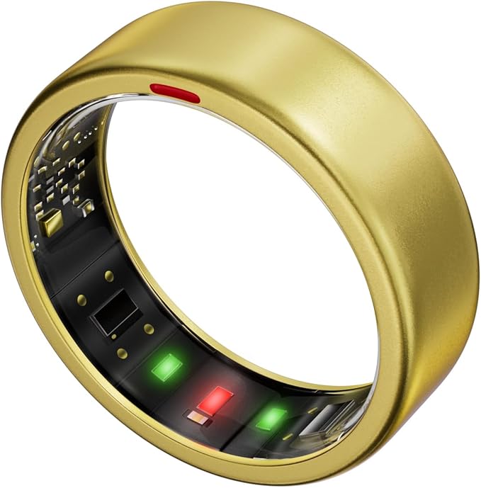 Ring OnePlus - Ultra-Thin Titanium Smart Ring - 7 Days Battery Life - Fitness/SPO₂/Stress/HR/Sleep Skin Temperature Tracker - No App Fee - iOS&Android Compatible (Gold,Size 7)
