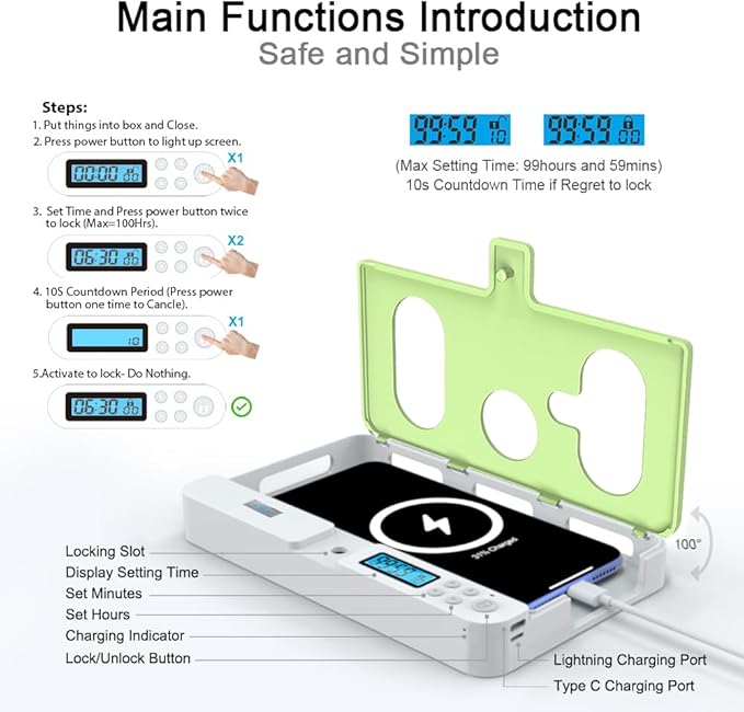 ySky Portable Phone Lock Box with Timer for iPhone and Android Phones, Self-Control Timed Phone Jail Locker to Help Kids,Students, Adults Focus Back, Unplug from Phones Boost Your Mental Wellness