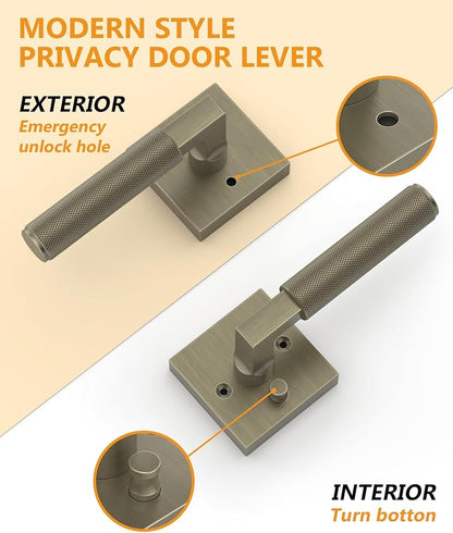 Asidrama 4 Pack Brushed Antique Brass Privacy Door Handles, Door Lever with Door Knobs Indoor for Bedroom or Bathroom, Heavy Duty Door Handles Interior with Locks for Left Right Sided Doors