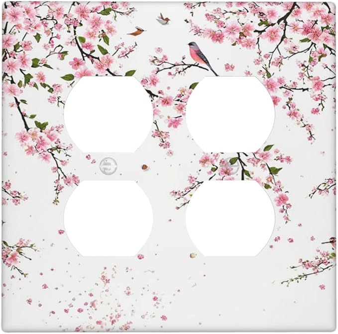Decorative Outlet Covers Rustic Plum Blossom Pink Flowers 2 Gang Wall Plate Double Duplex Light Switch Cover Switch Plate Covers Faceplate for Country Home Bedroom Decor