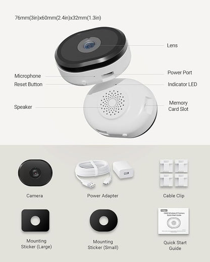 Anlapus A60 3MP 2K Window Security Camera, Plug-in WiFi Indoor Camera for Home Security, 5G/2.4G WiFi, Color Night Vision, Motion Detection, 24/7 Recording, Easy Install, US-Only Cloud Storage