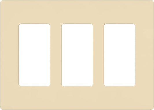 Lutron Claro Light Switch Cover Plate, 3 Gang Wallplate, for Decorator Light Switches, Rocker Light Switch Cover, Outlet Cover, Screwless Switch Plate Cover, Gloss, CW-3-IV, Ivory