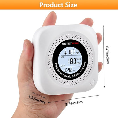 Carbon Monoxide Detectors, 2Pack 4-in-1 Natural Gas Leak Detector & Temperature/Humidity Monitor