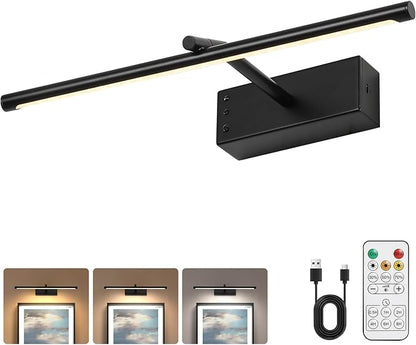 JOOSENLUX Battery Operated Picture Light Black 16-inch Wireless Art Display Light 3CCT Dimmable with Adjustable Arm Wall Light for Artwork Display Photo Showcases Canvases and Oil Paintings